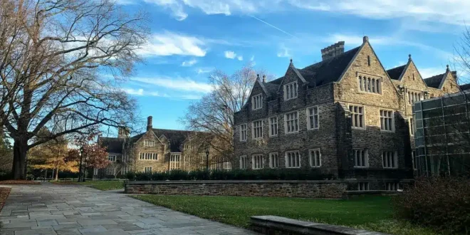 Peaceful wintertime at Duke University, Durham, North Carolina. The chapel is the landmark of the university.